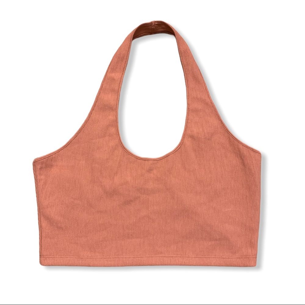 Urban Outfitters Ribbed Halter Crop Top Coral